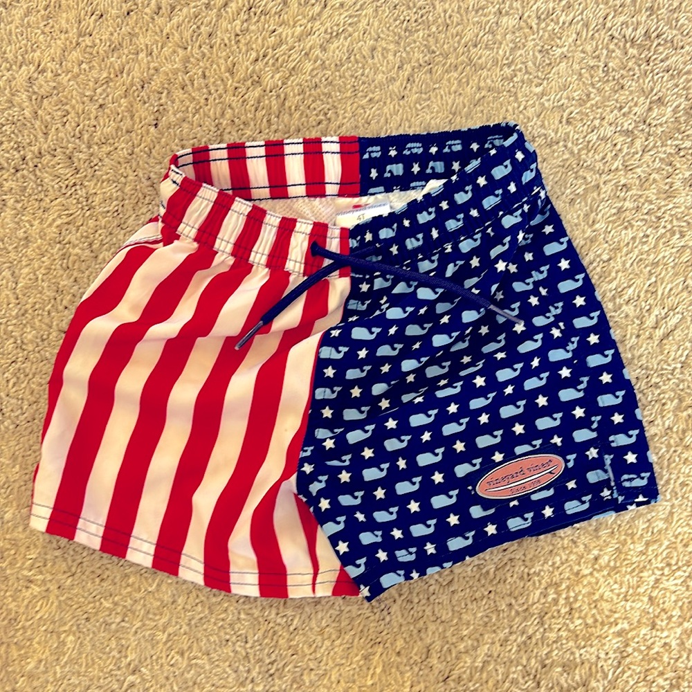 Vineyard Vines Boys 4T American flag swim trunks